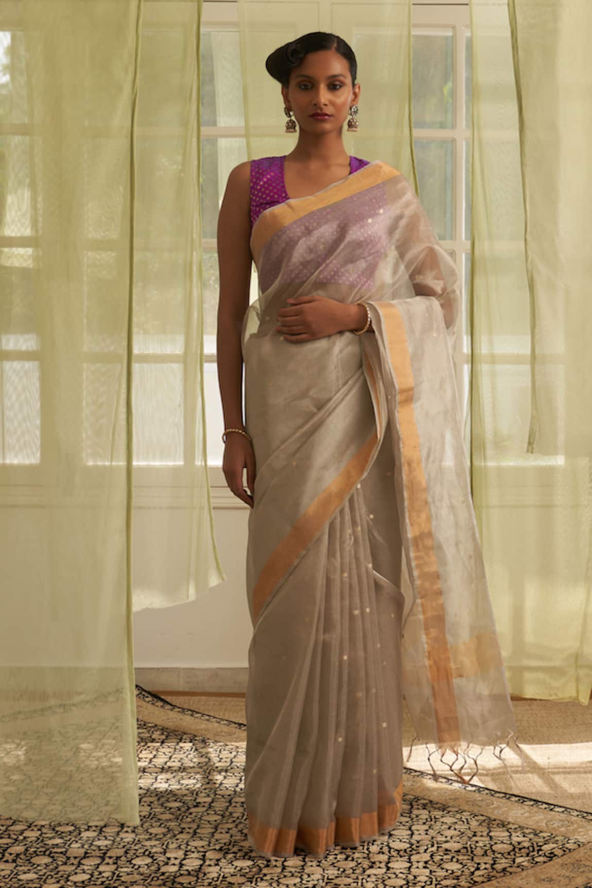 FIVE POINT FIVE Polka Dot Woven Saree With Running Blouse