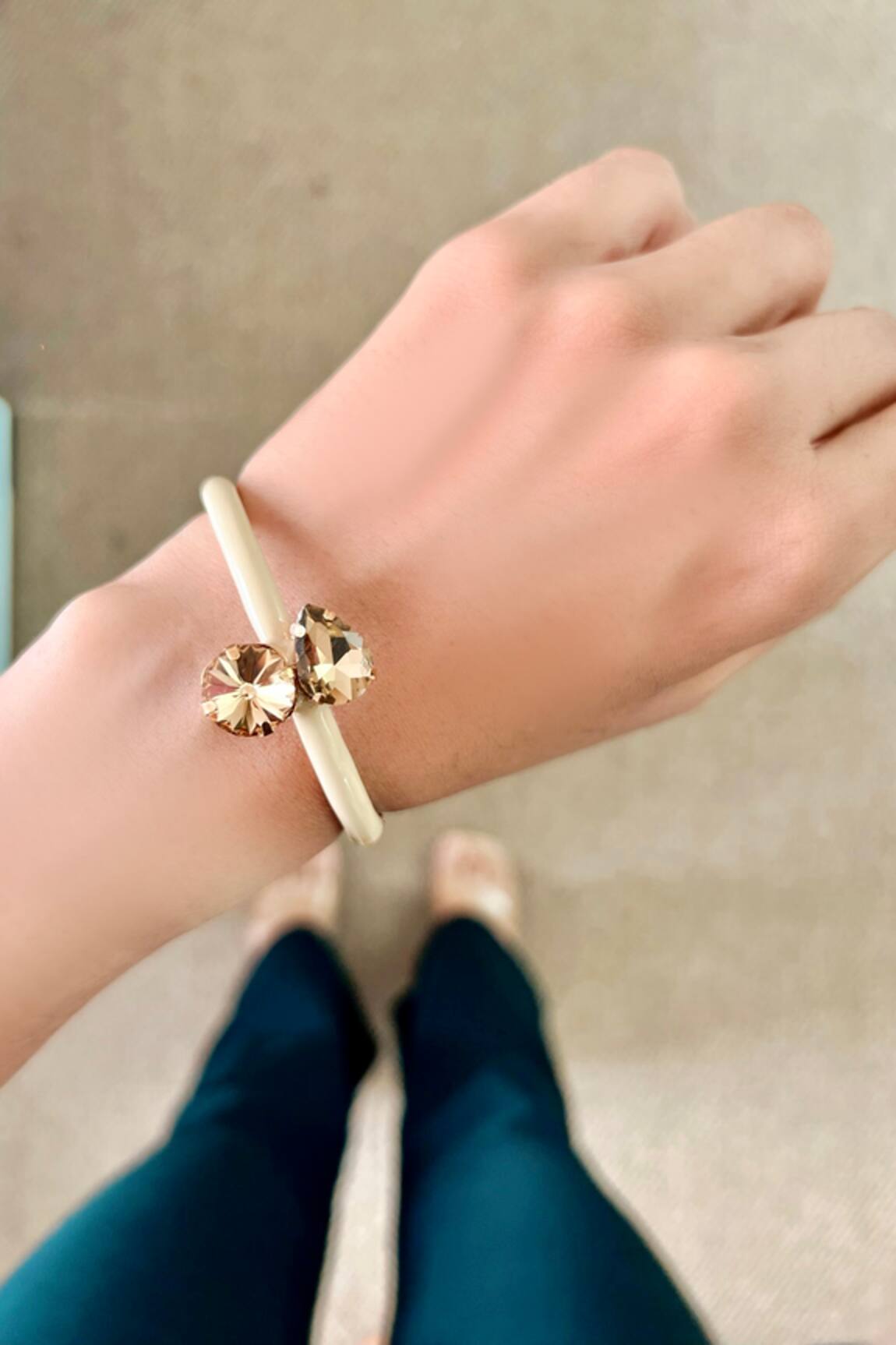 PRERTO Cream Stone Embellished Adjustable Bracelet