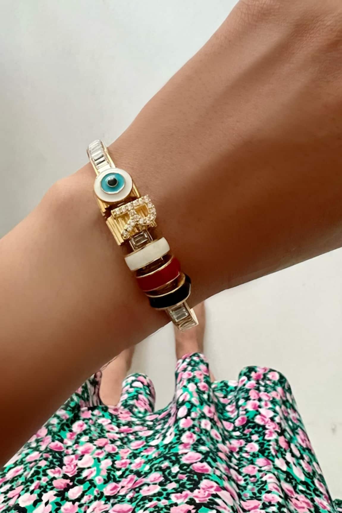 PRERTO Gold Enamelled Evil Eye Charm Bracelet 