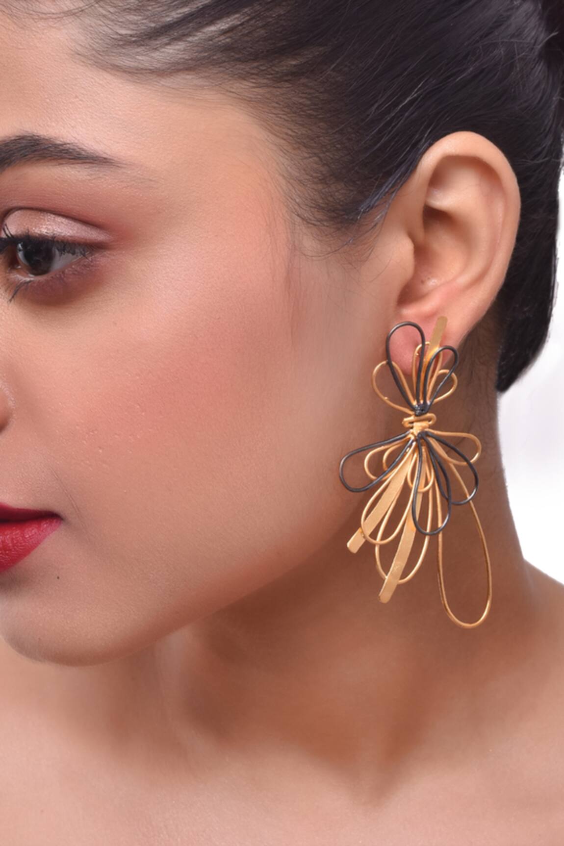 Zaza By Somya Interlaced Two Tone Drop Down Earrings