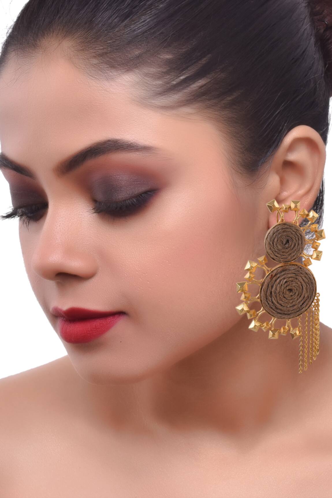 Zaza By Somya Metallic Stud Embellished Dangler Earrings
