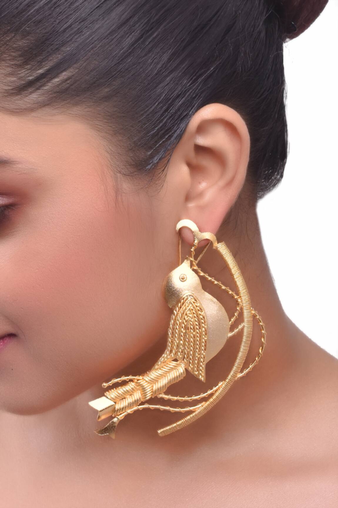 Zaza By Somya Carved Bird Dangler Earrings