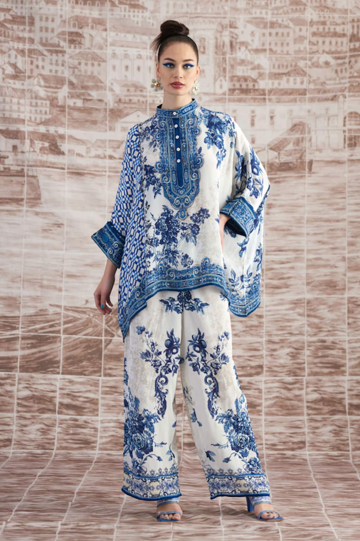 Rajdeep Ranawat Silk Flower Print Tunic With Pant 