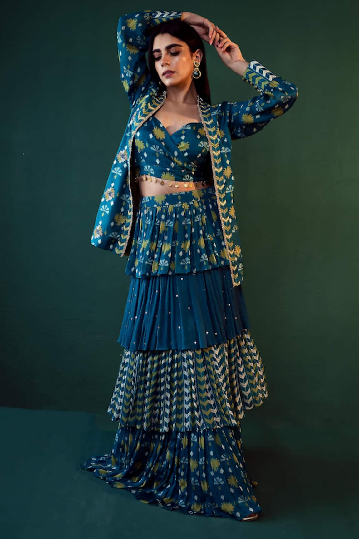 Suave Aasmani Embellished Jacket Lehenga Set