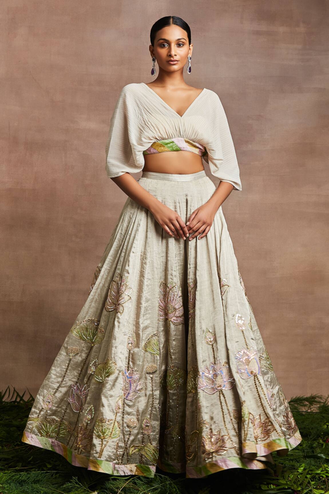 Sue Mue Kyda Lotus Hand Embroidered Lehenga With Blouse