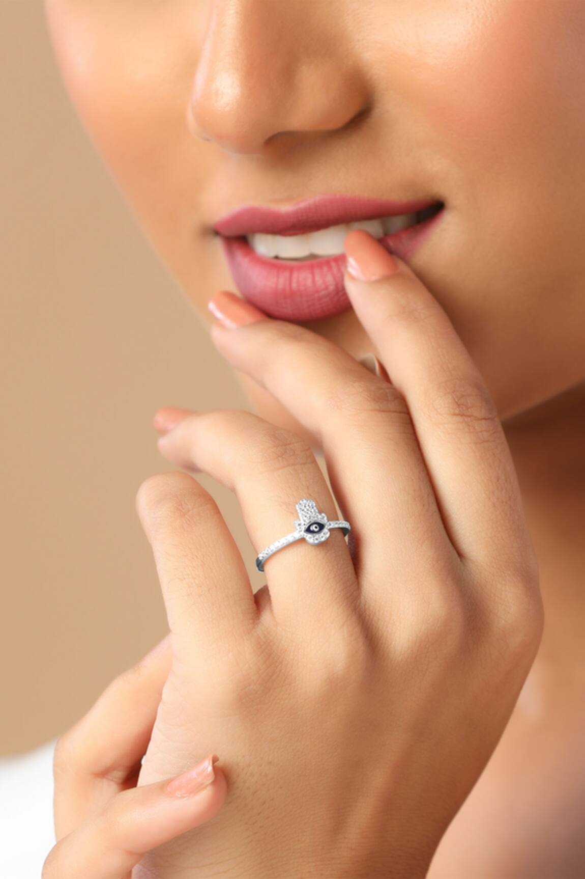 Curio Cottage Hamsa Charm Zircon Studded Ring