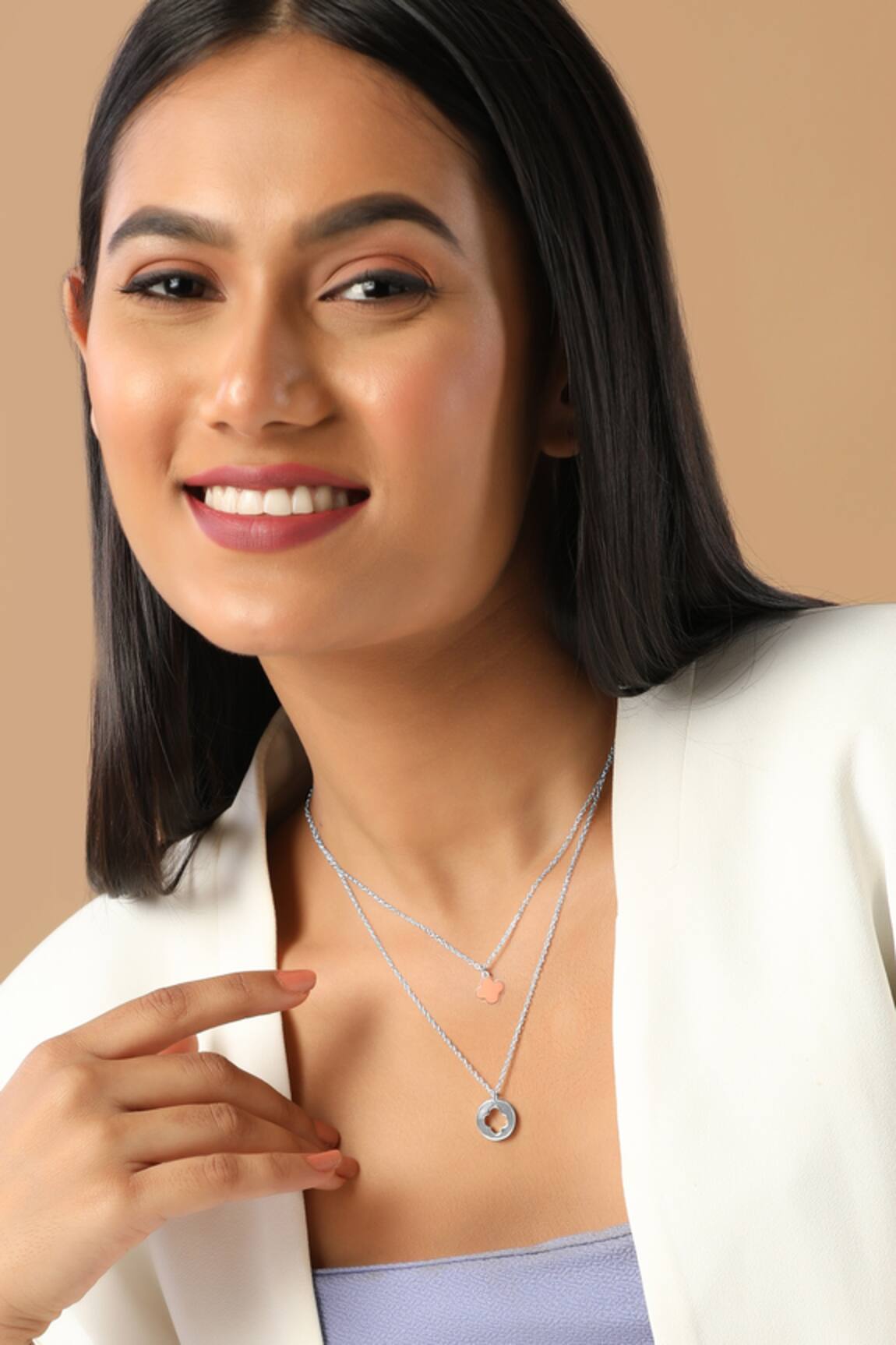 Curio Cottage Dual Layered Clover Pendant Link Chain Necklace