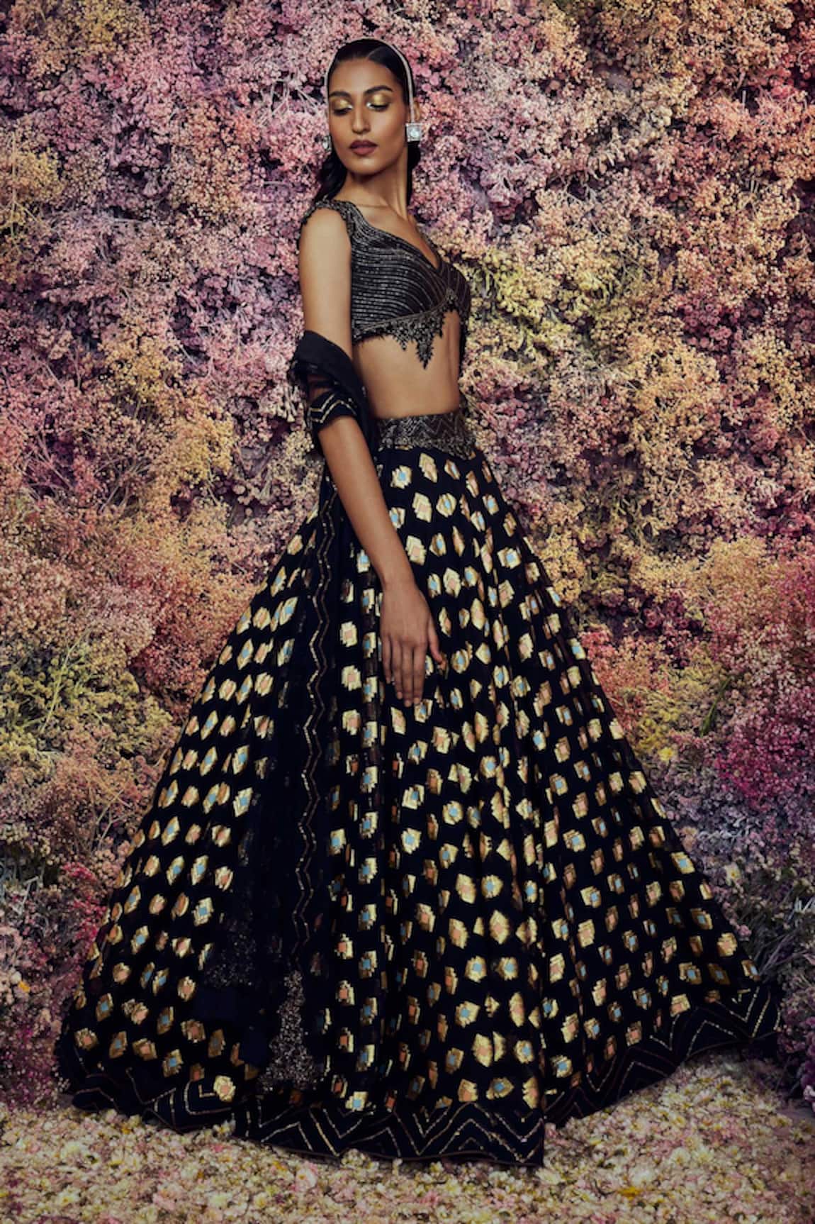Shilpi Gupta Ebony Embroidered Blouse Skirt Set