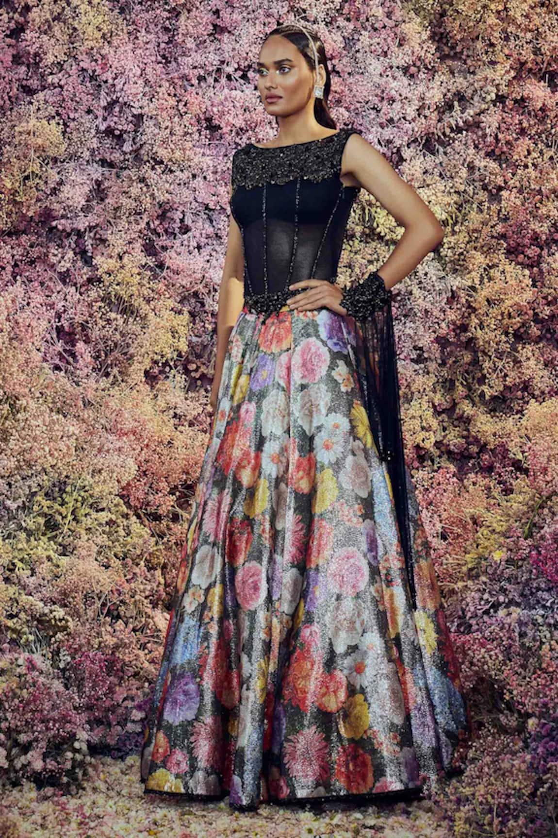 Shilpi Gupta Flora Embroidered Corset Blouse Skirt Set