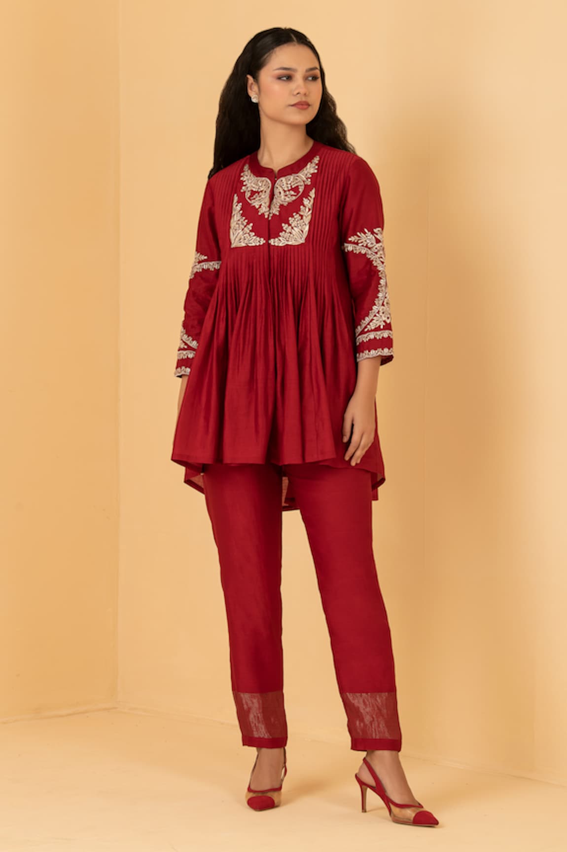 Divi by sonal khandelwal Chanderi Zari Embroidered Top & Pant Set