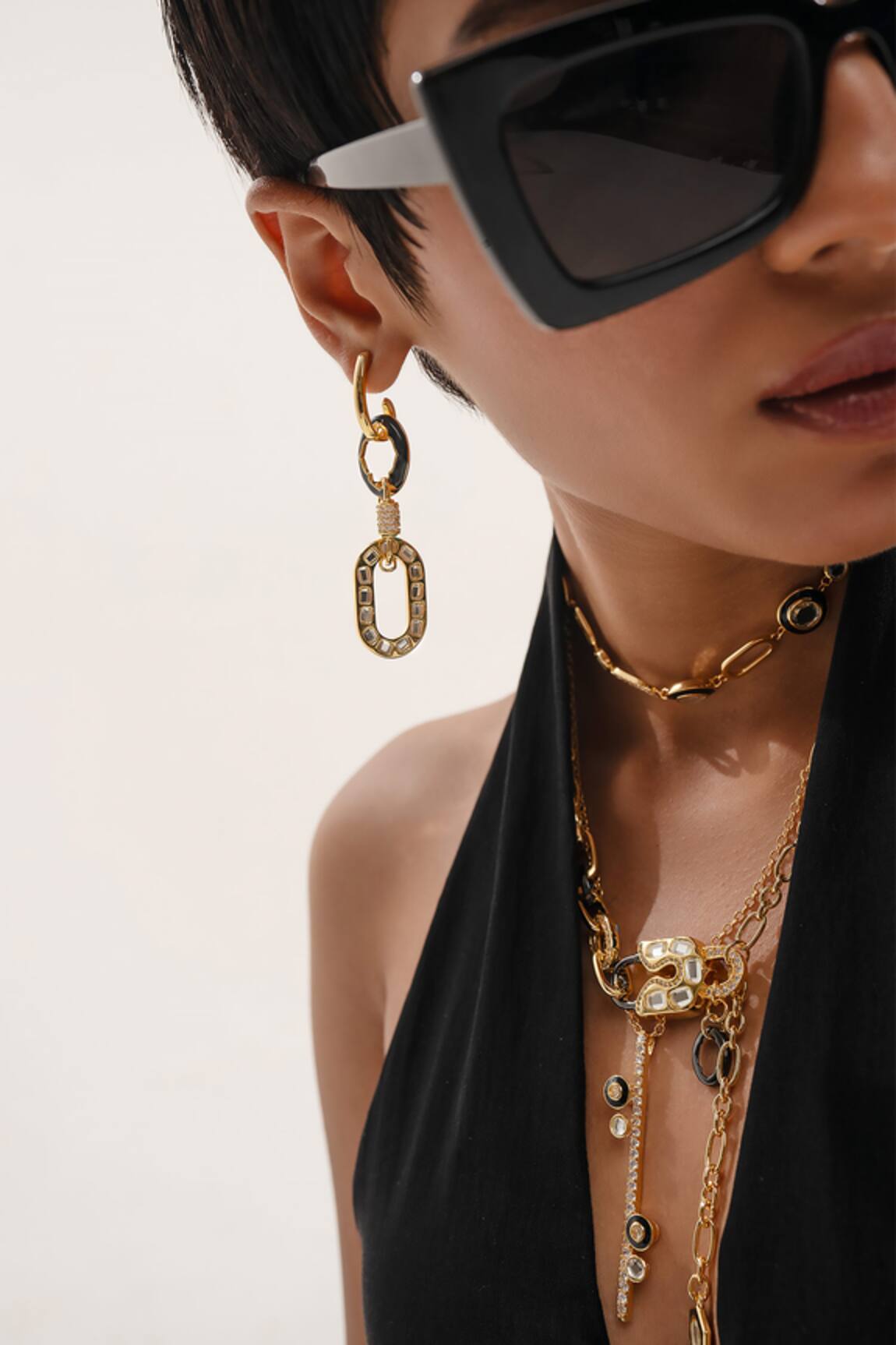 Isharya Sliving Cubic Zirconia Embellished Link Earrings