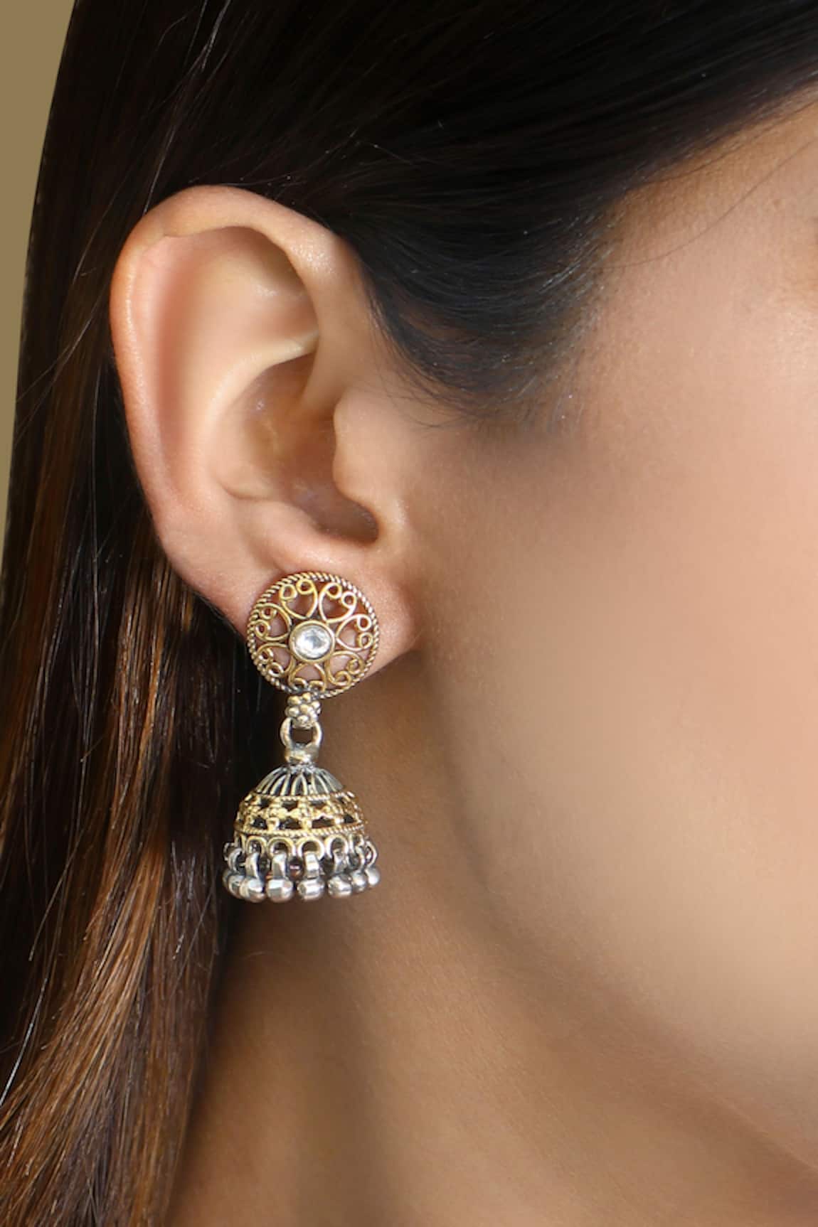 Noor Carved Cutwork Jhumki Earrings