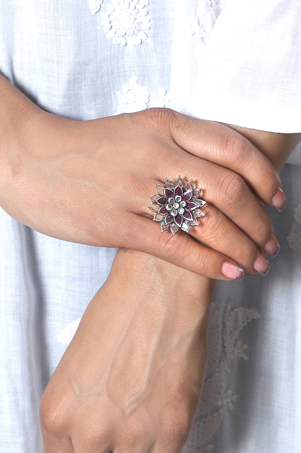 Noor Handcrafted Checker Stone Studded Ring