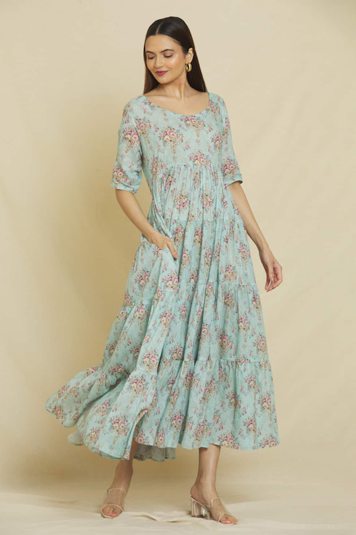 Samyukta Singhania Daisy Floral Print Tiered Dress 