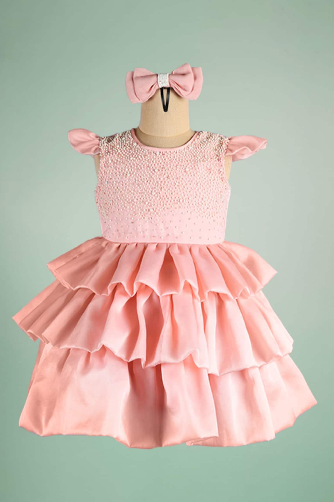Ba Ba Baby clothing co Budding Tulip Embellished Dress With Bow Hair Clip