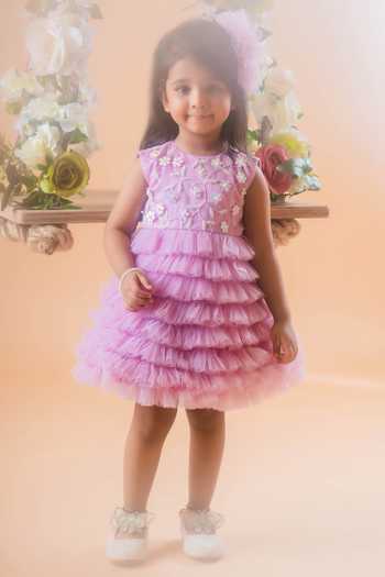Toplove Floral Pearl Embellished Tulle Dress With Hair Accessory 
