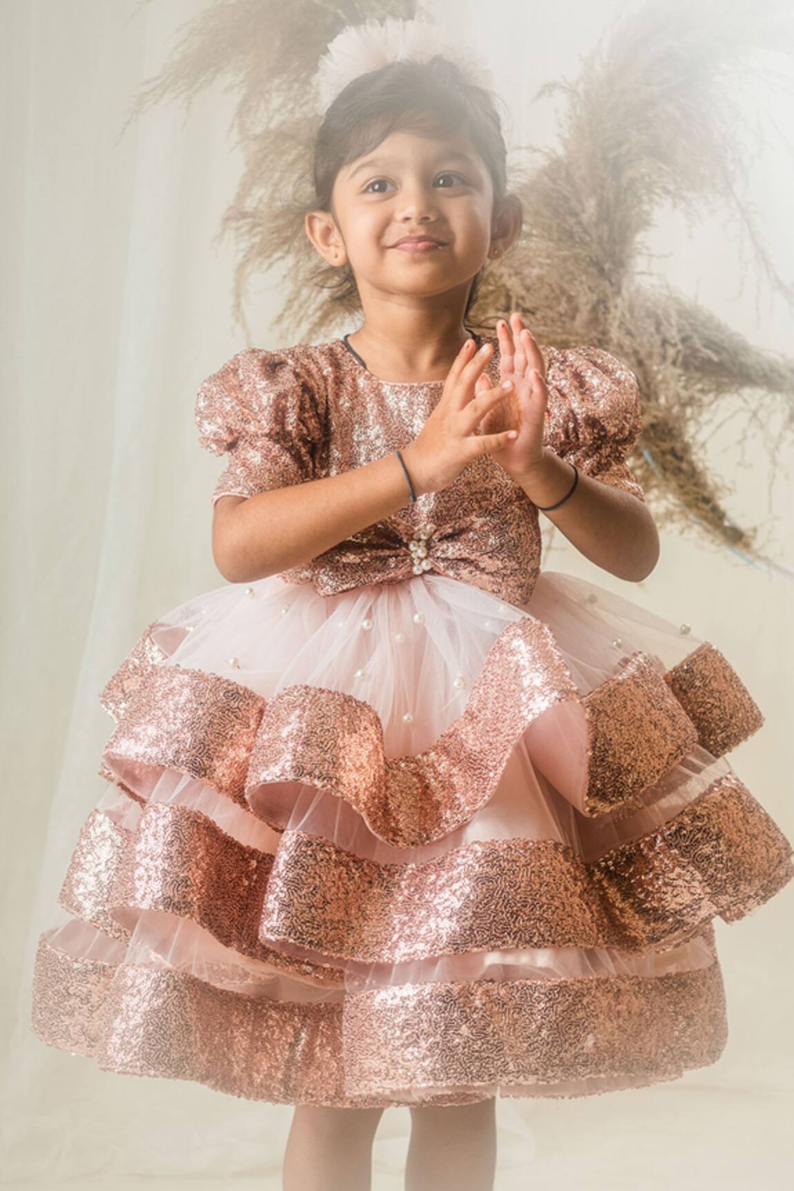 Toplove Sequin Bow Layered Dress With Hair Band 