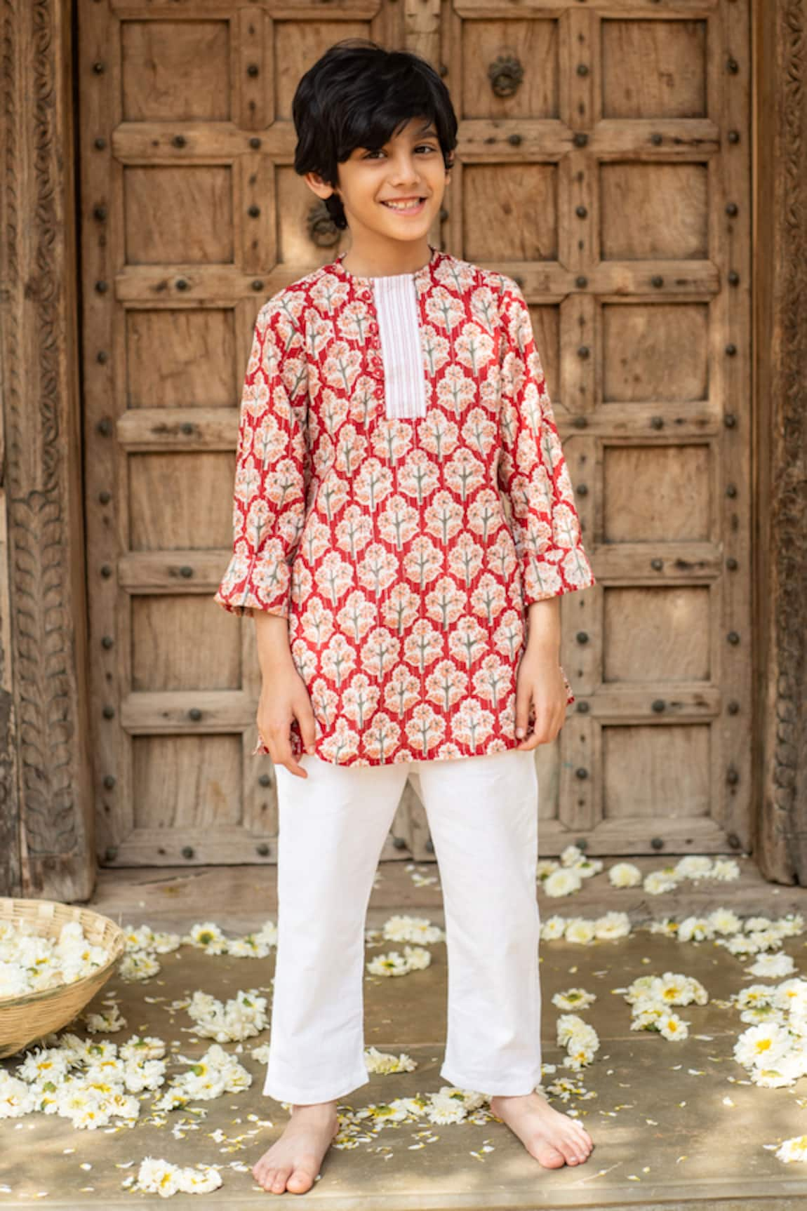 PlumCheeks Floral Butti Hand Block Print Kurta With Pant