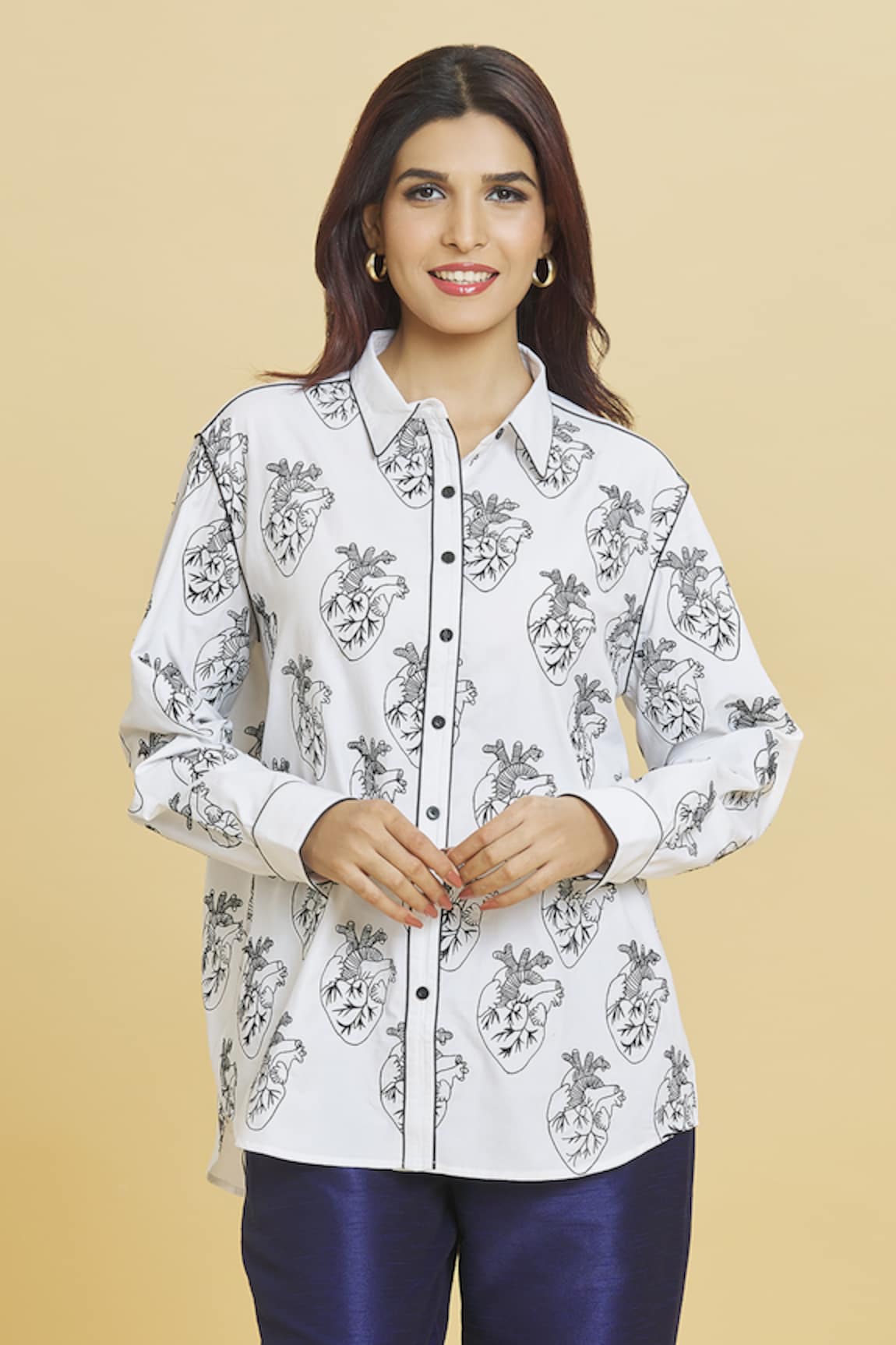 Aiman Heart Pattern Embroidered Shirt