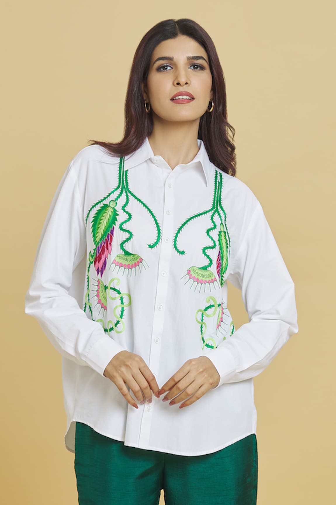 Aiman Tropical Plant Embroidered Shirt