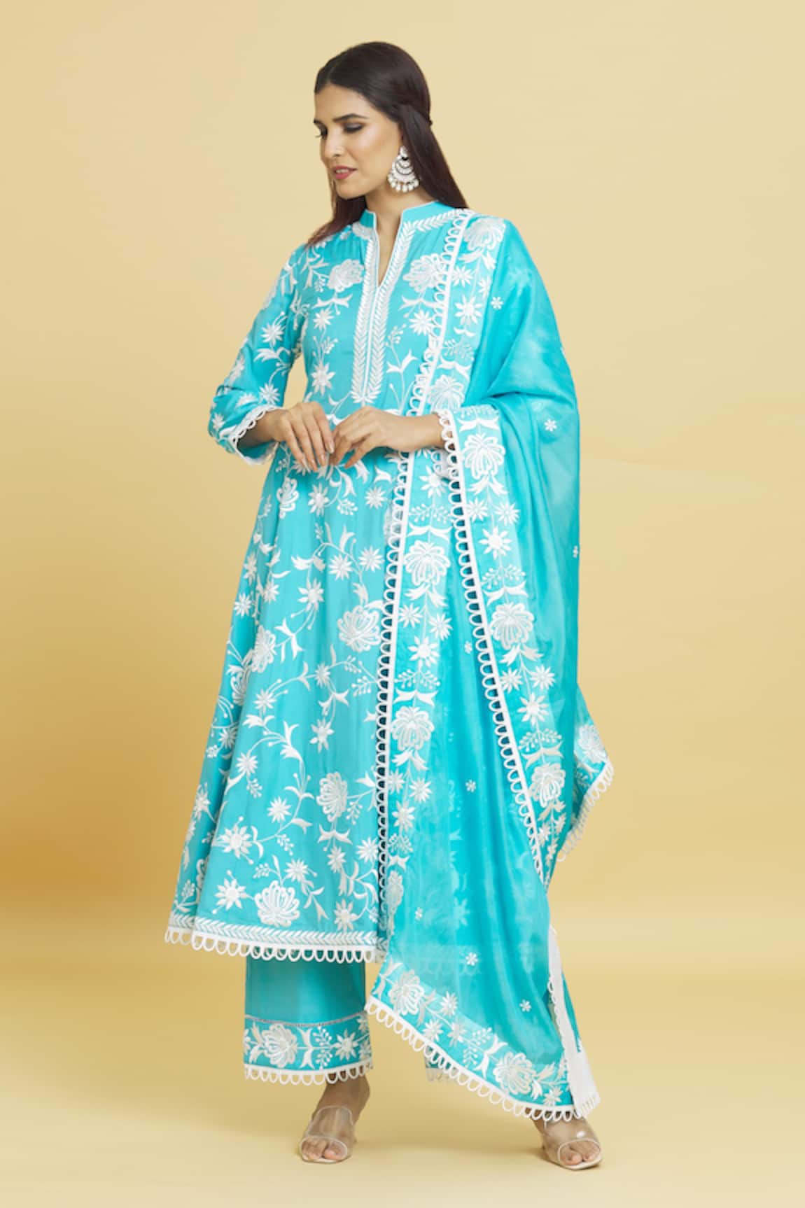 Aiman Floral Jaali Embroidered Anarkali Pant Set