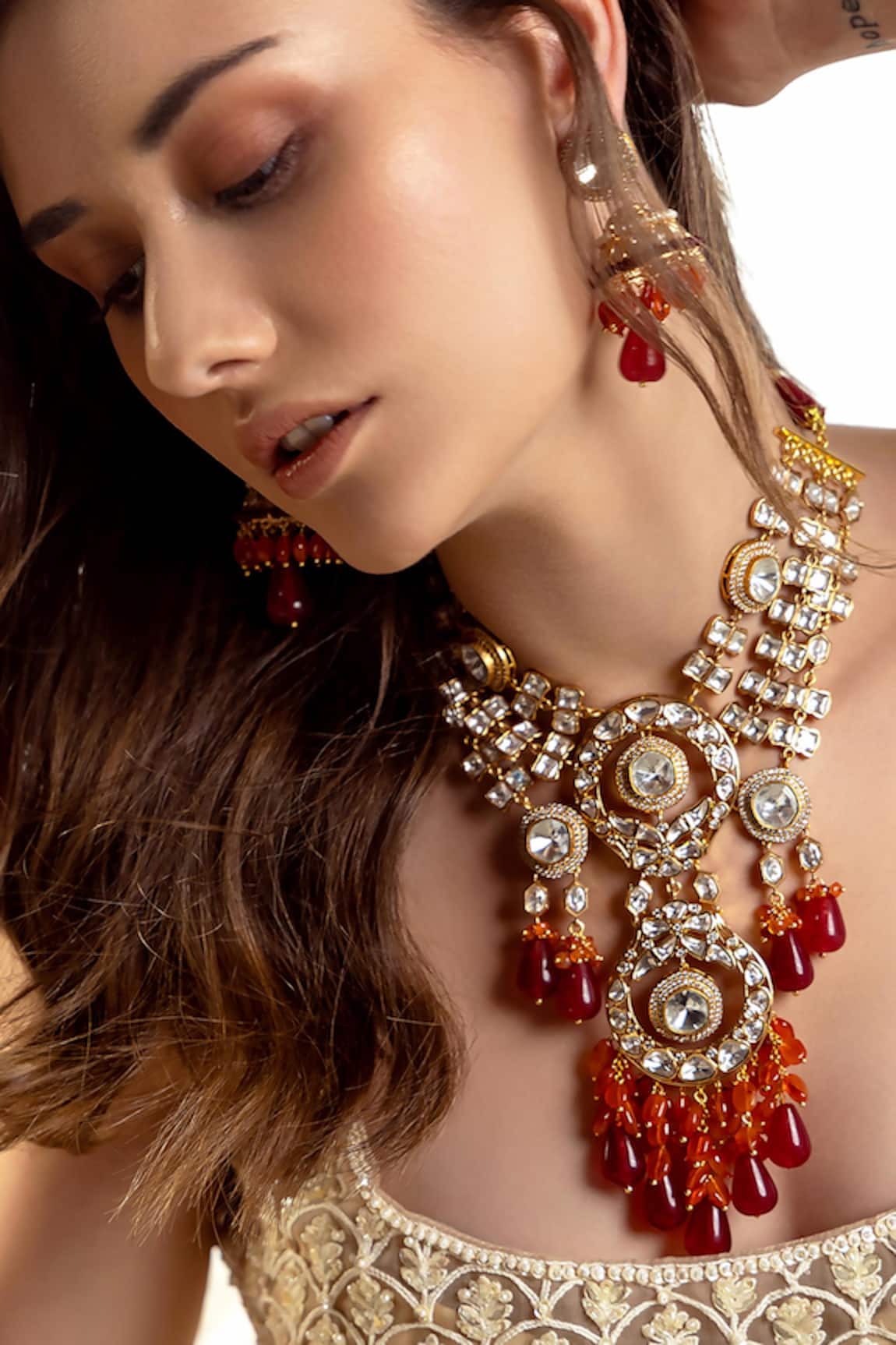 joules by radhika Polki & Stone Embellished Necklace Set