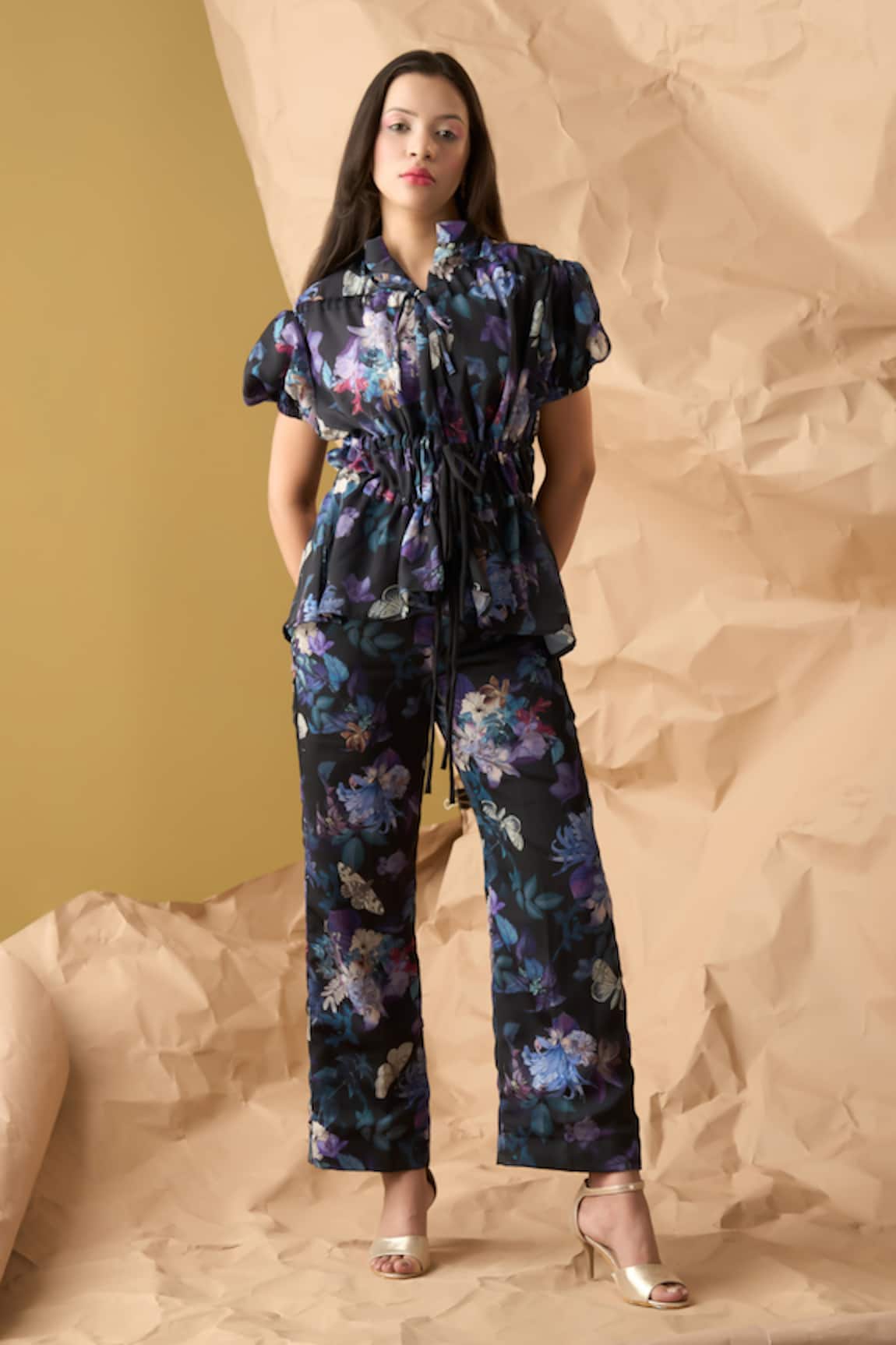 Enness Studio Last Horizon Floral Print Gathered Top With Pant
