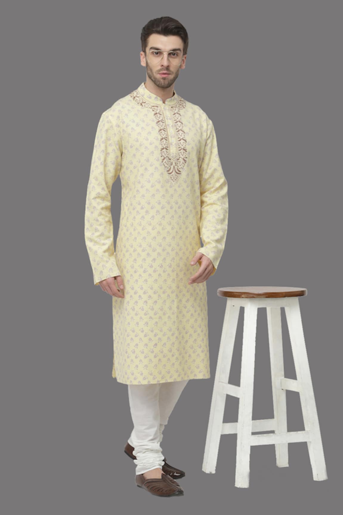 A!A By Abrar Ali Handloom Cotton Floral Print Kurta With Churidar