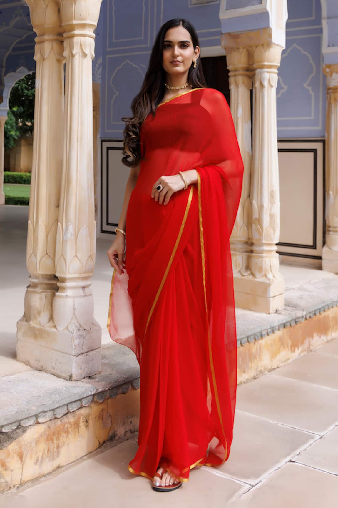 Geroo Jaipur Zari Embroidered Saree With Unstitched Blouse Fabric