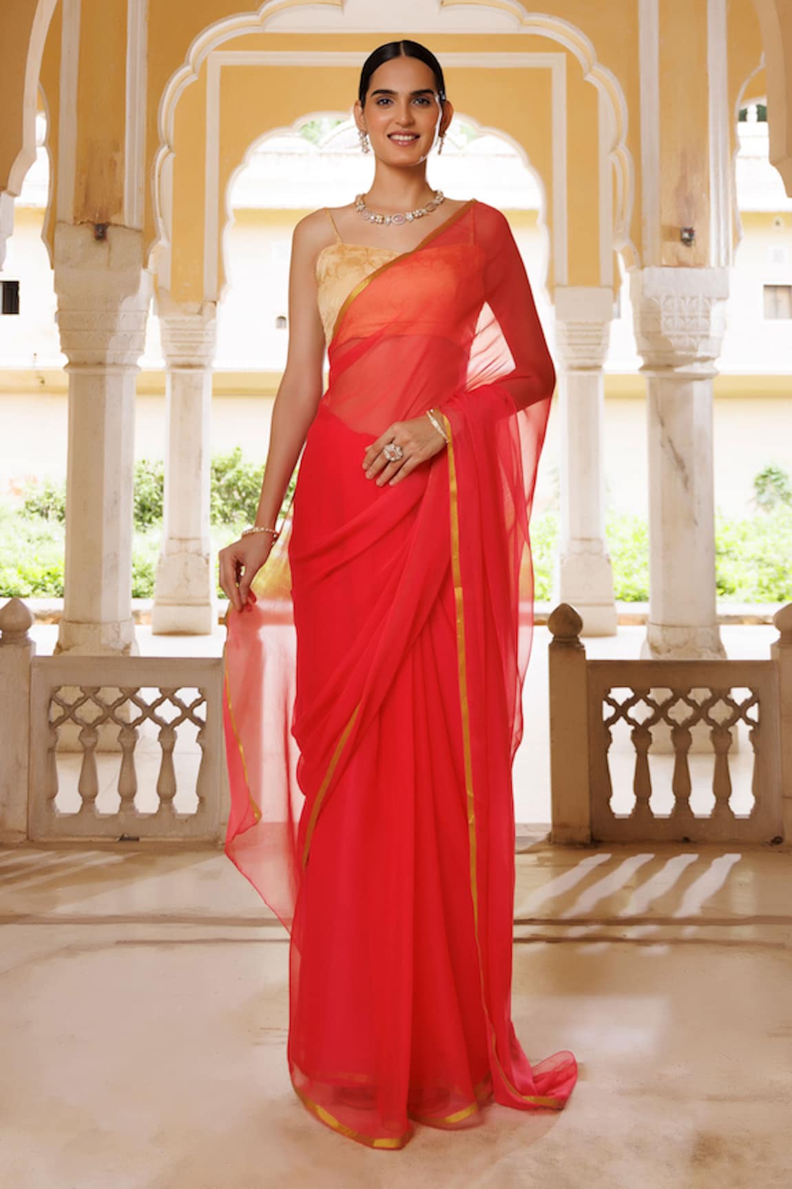 Geroo Jaipur Plain Zari Border Saree With Unstitched Blouse Fabric