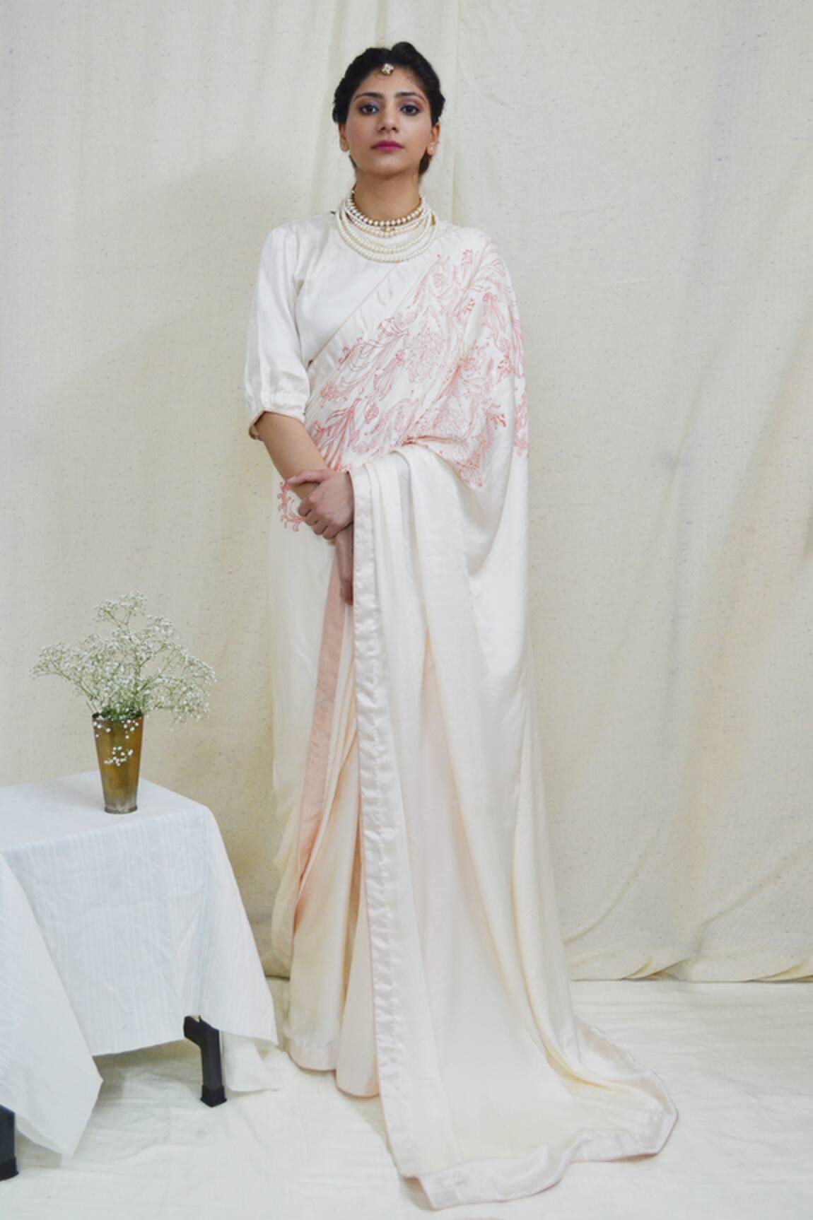 Ahmev Intricate Floral Hand Block Print Saree