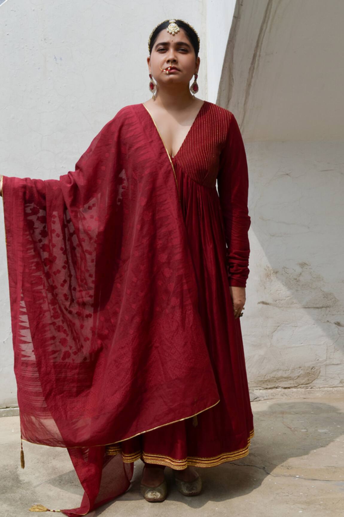 Ahmev Aria Chanderi Pintuck Yoke Anarkali Set 