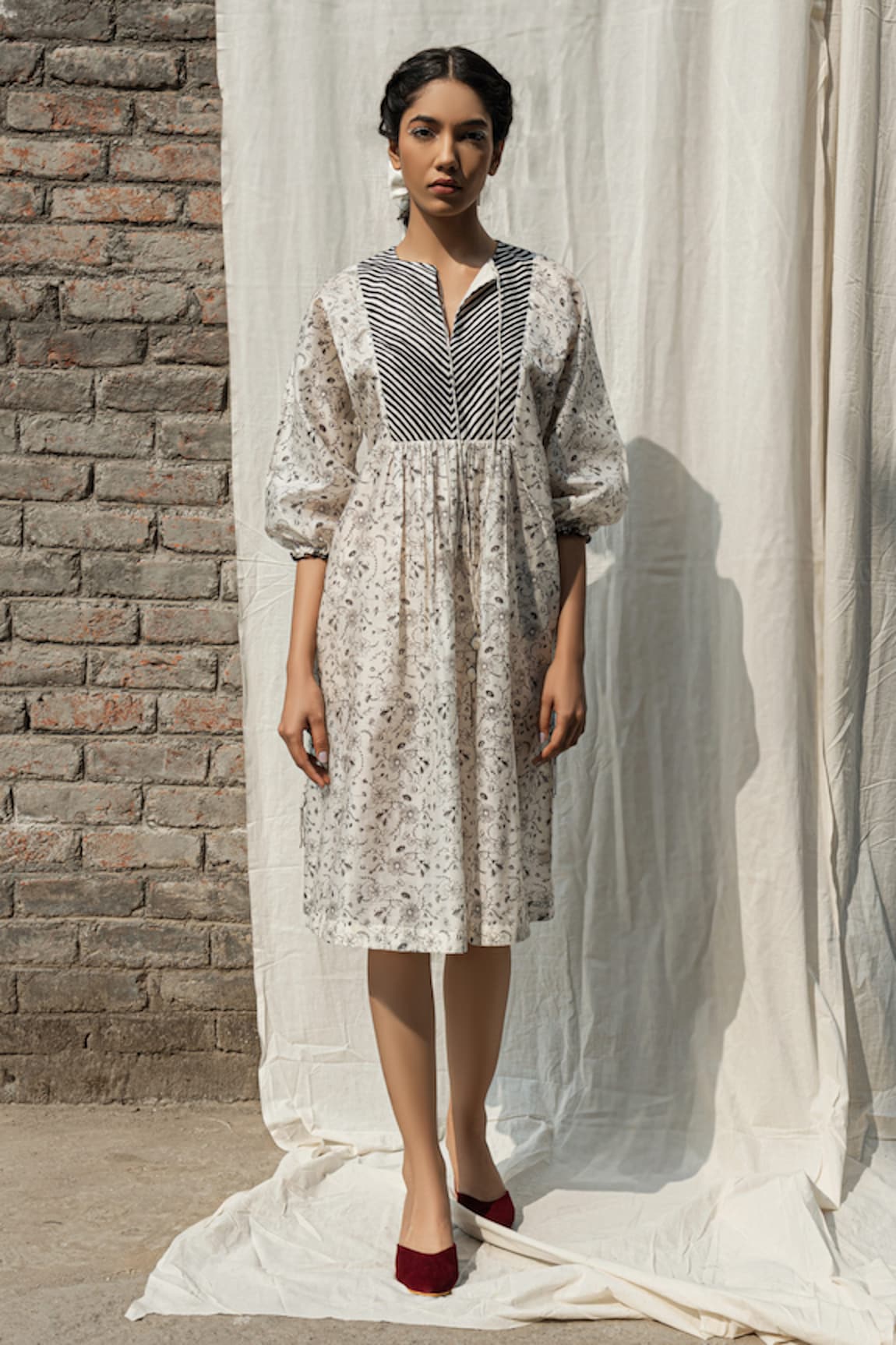 AHMEV Gardenia Chanderi Floral Print Dress