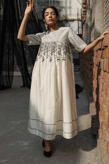 Ahmev Gaia Chanderi Quilted Yoke Dress