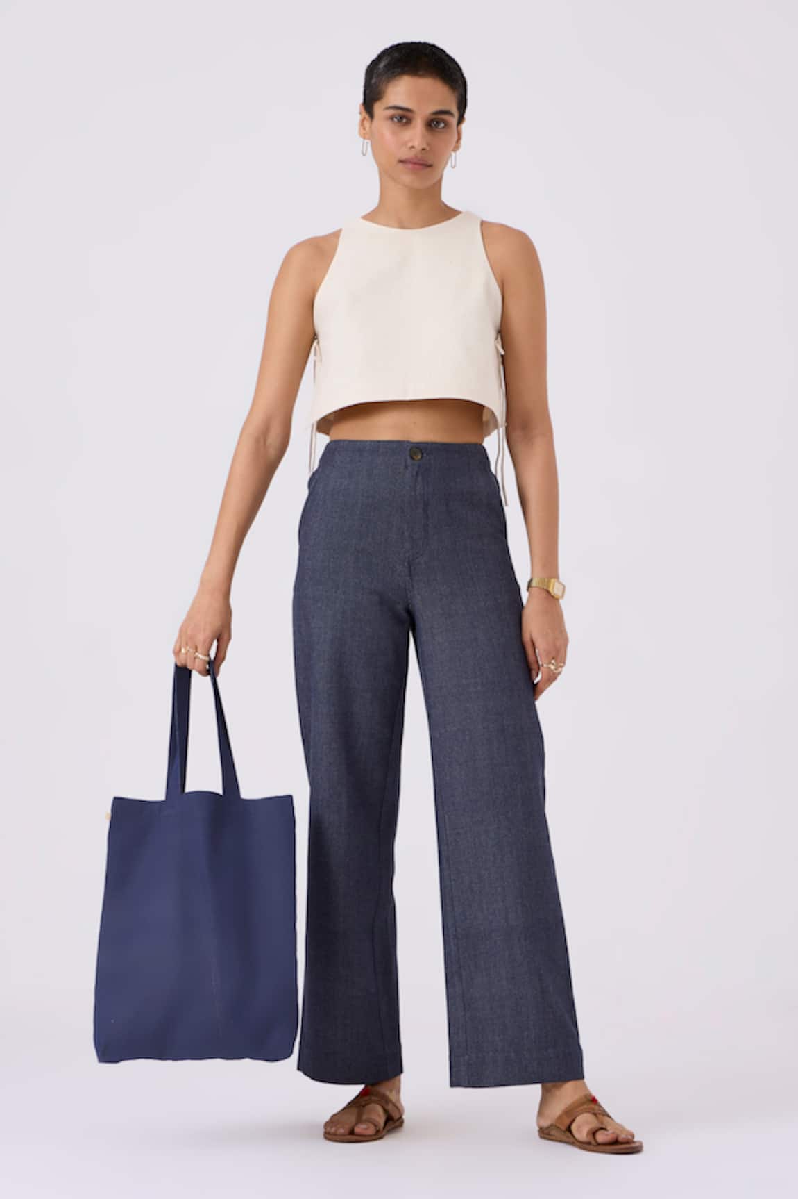 The Summer House Tia Cropped Khadi Tie Top