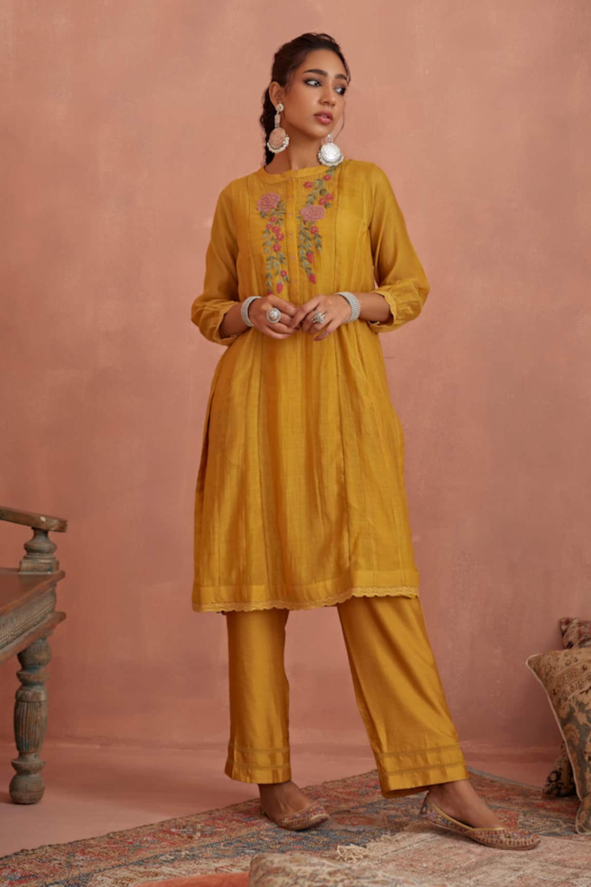 Kritika Dawar Yoke Hand Embroidered Chanderi Tunic & Pant Set