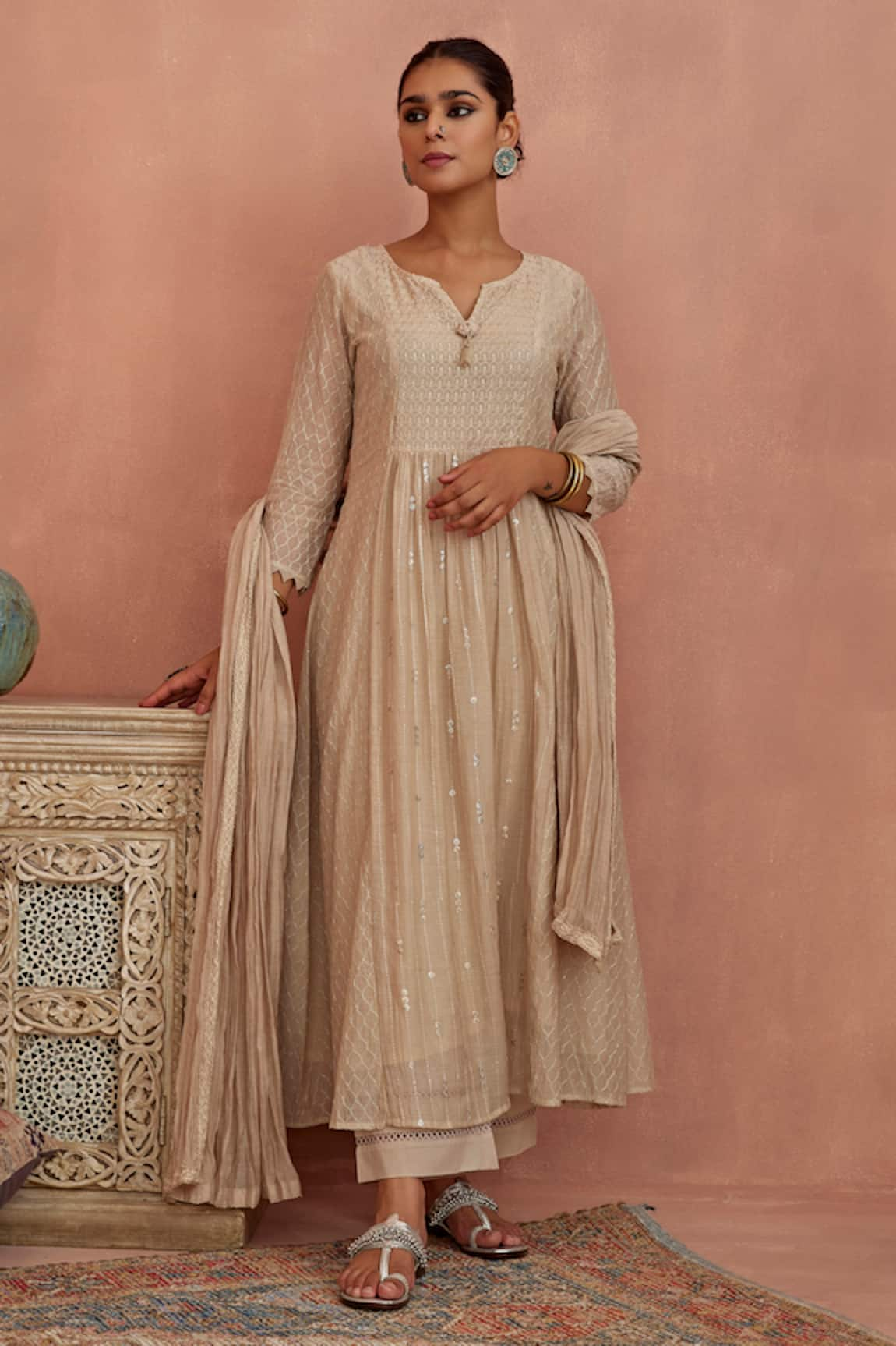 Kritika Dawar Chanderi A-Line Anarkali Pant Set