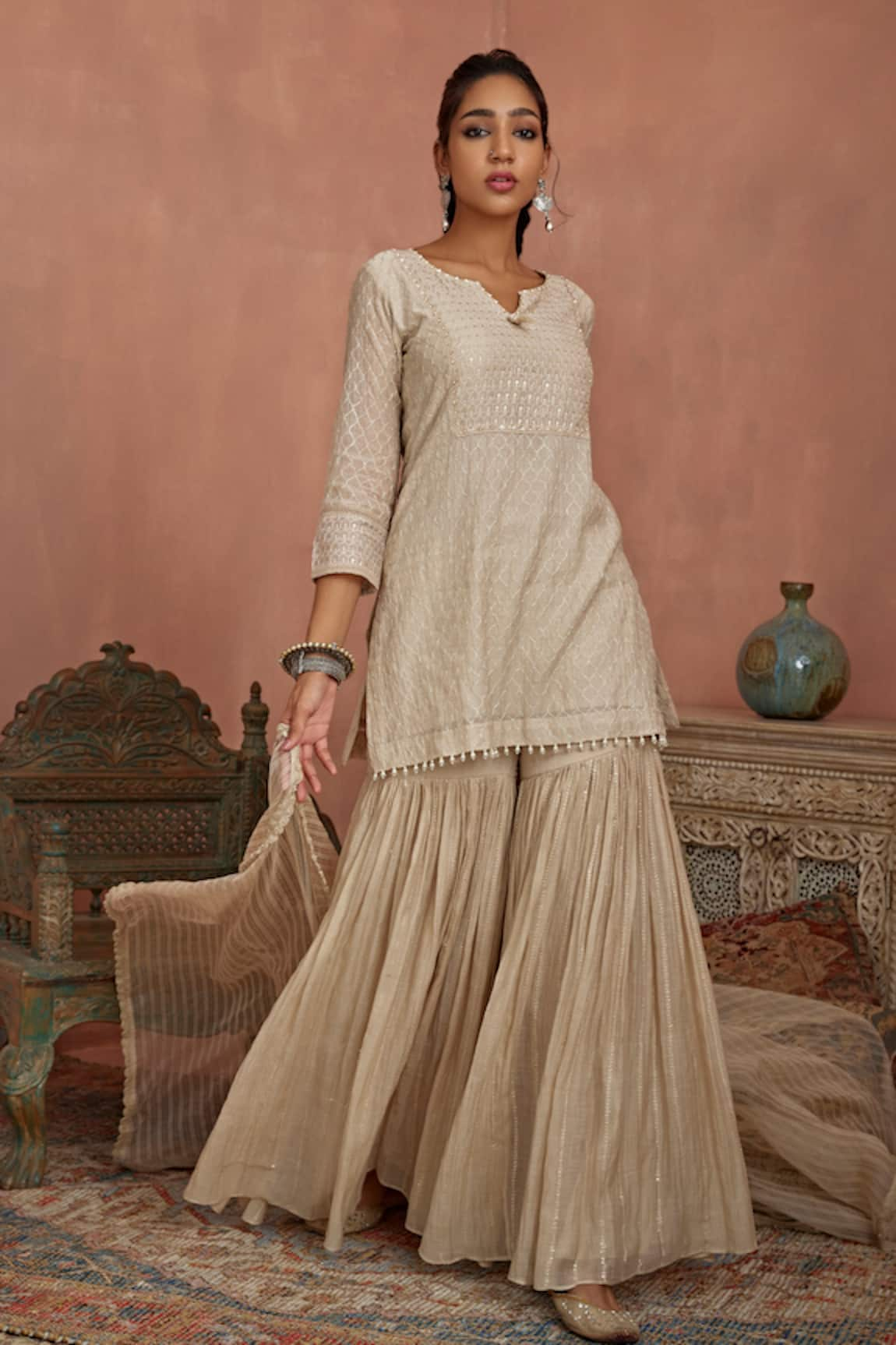 Kritika Dawar Thread Embroidered Kurta Gharara Set