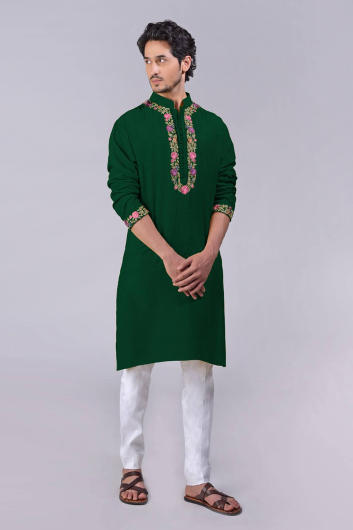 Talking Threads Embroidered Band Collar Kurta