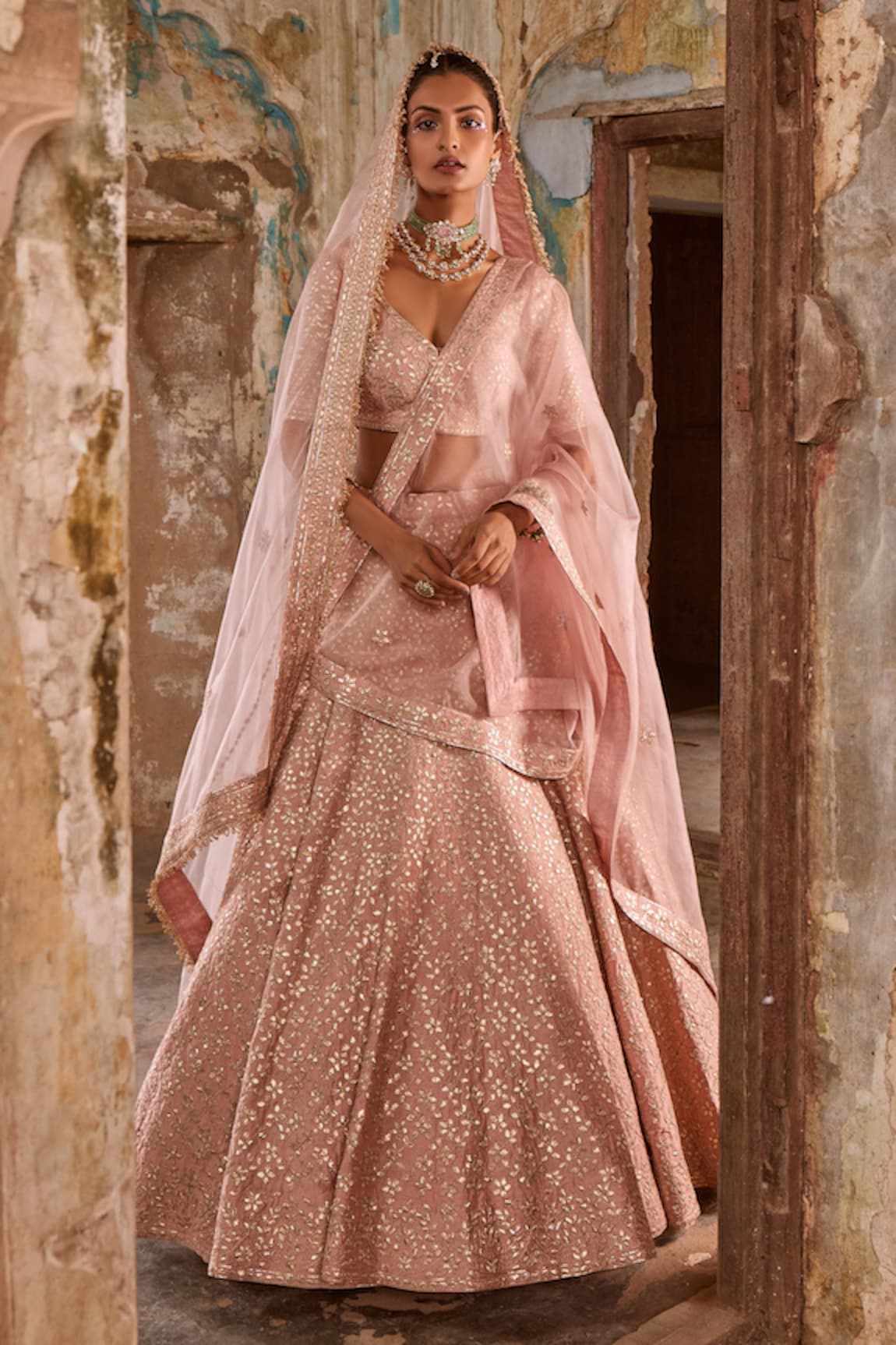 labelMayaa Gota Leaf Embroidered Bridal Lehenga Set