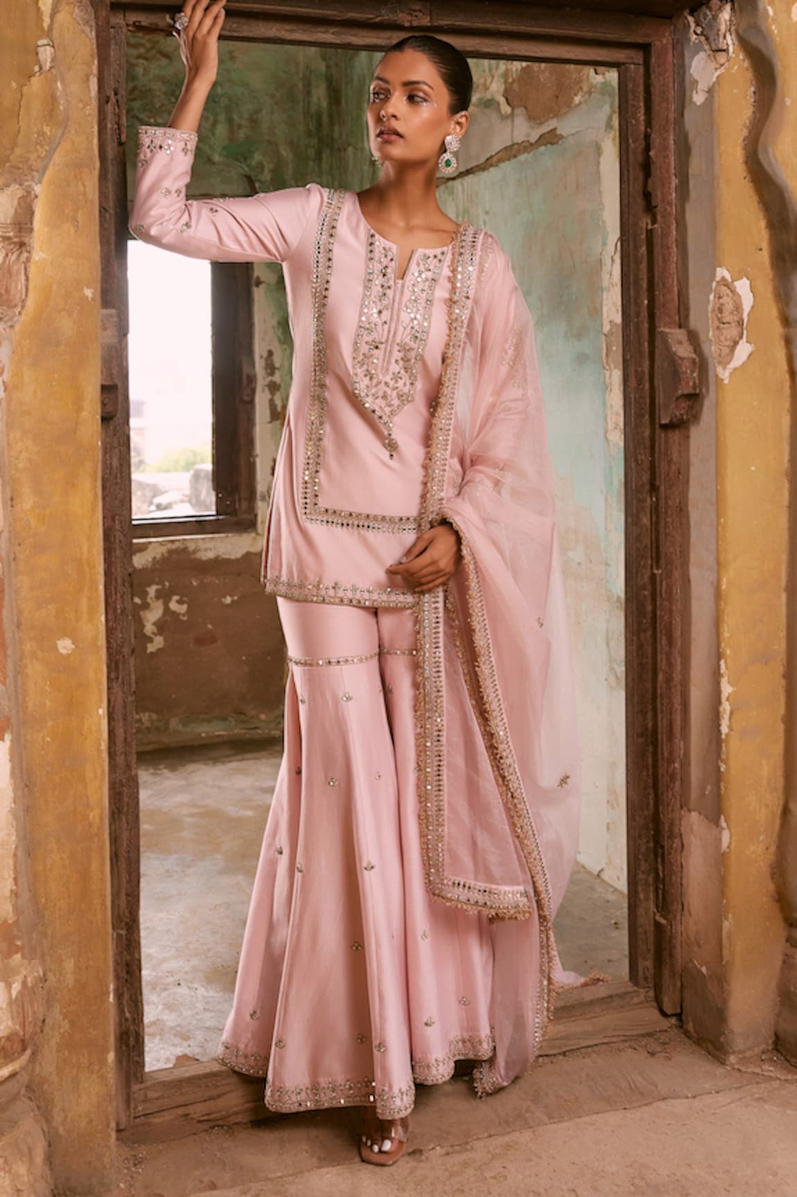 labelMayaa Noor Chanderi Mirror Embroidered Kurta Set