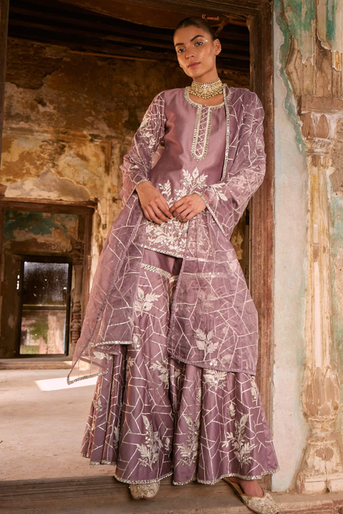 labelMayaa Heer Embroidered Kurta Sharara Set