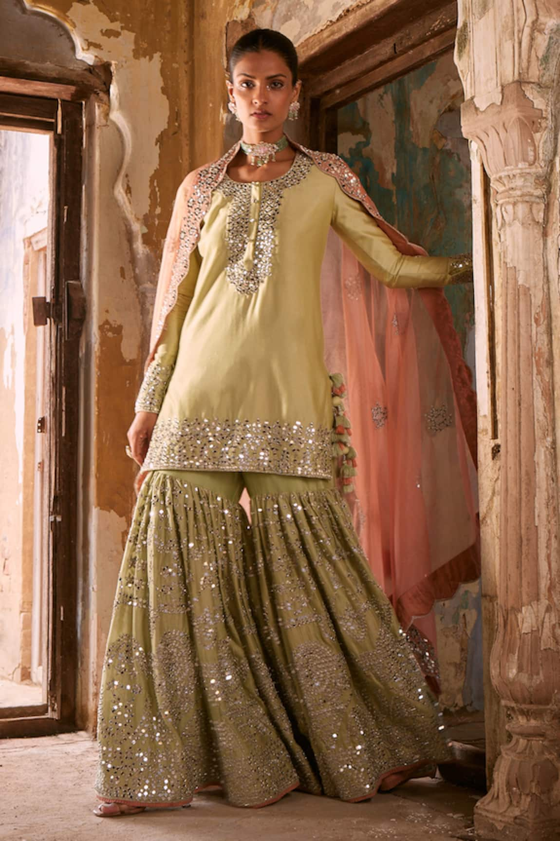 labelMayaa Sidhi Embroidered Kurta Sharara Set