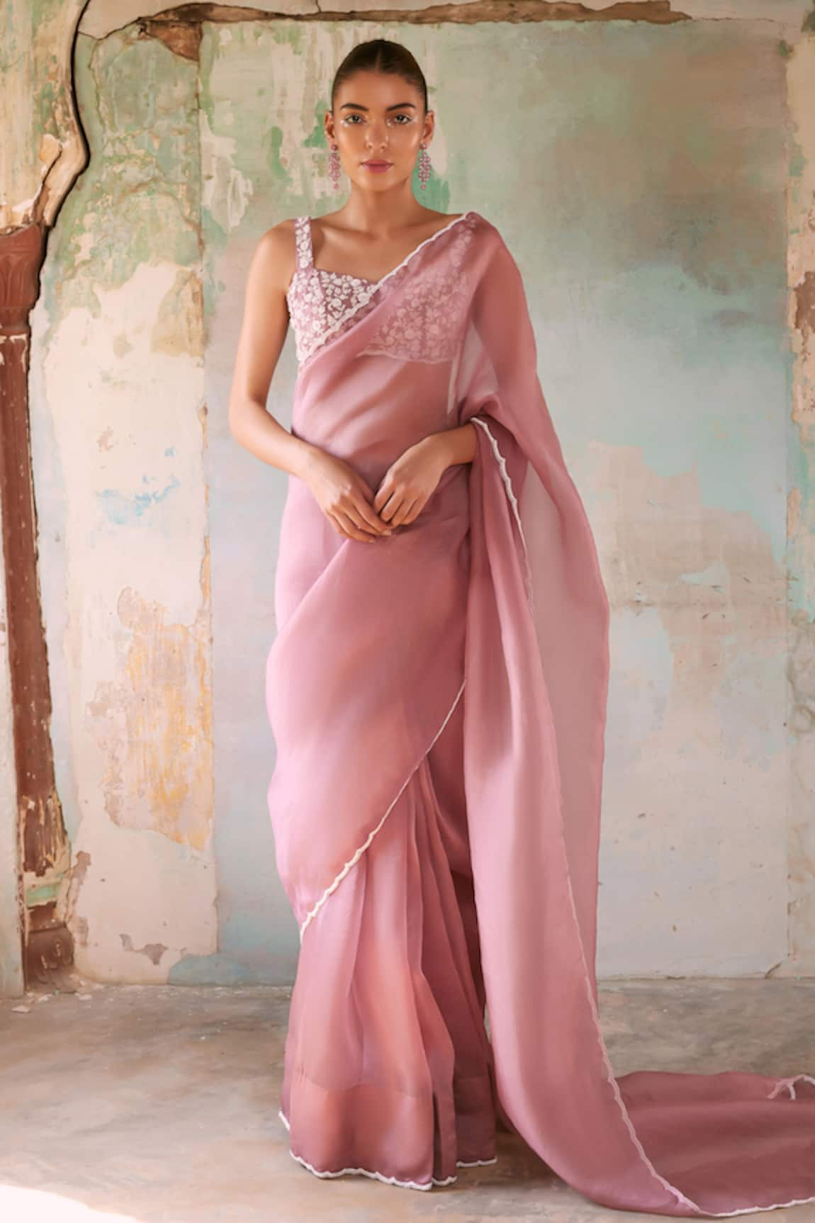 labelMayaa Organza Saree With Floral Embroidered Blouse