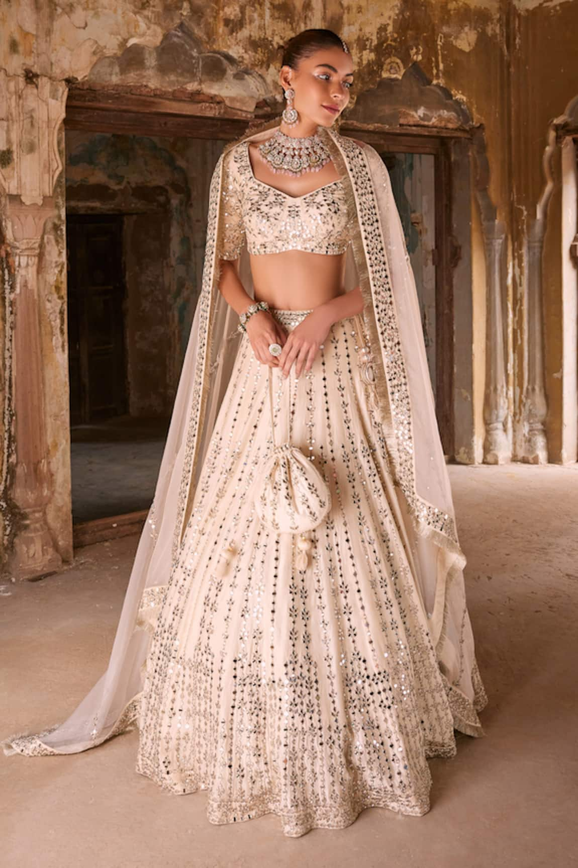 labelMayaa Aisha Mirror Embroidered Bridal Lehenga Set