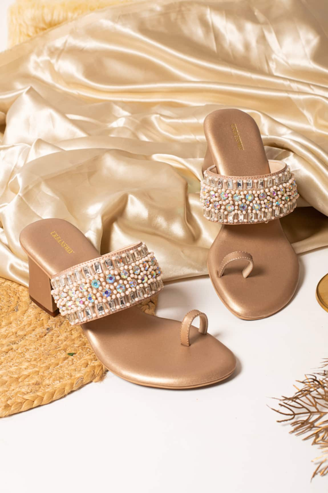 Urbansway Moonstone Embellished Kolhapuri Heels