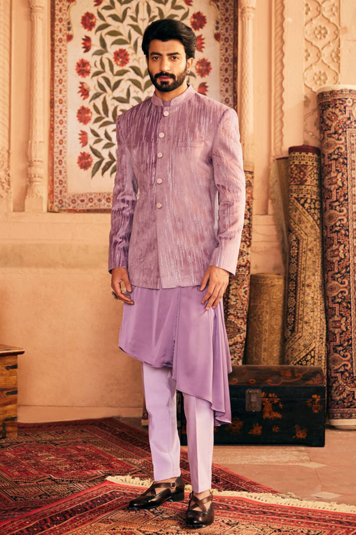 Asuka Sequin Embroidered Abstract Pattern Bandhgala Pant Set