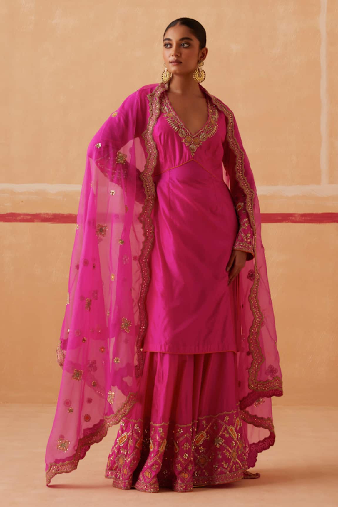 Sureena Chowdhri Avanti Silk Embroidered Kurta Gharara Set