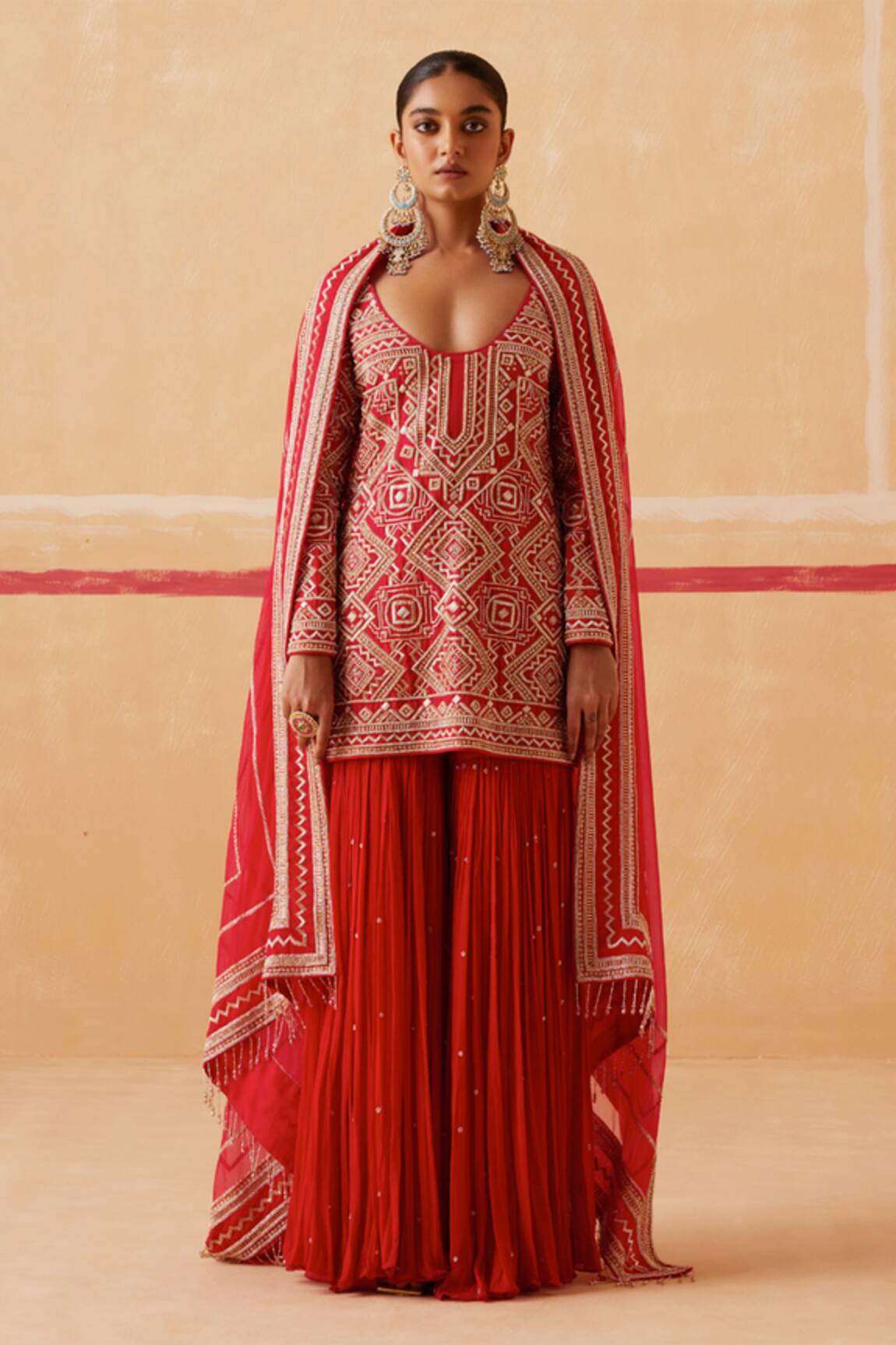 Sureena Chowdhri Raag Geometric Embroidered Kurta Sharara Set