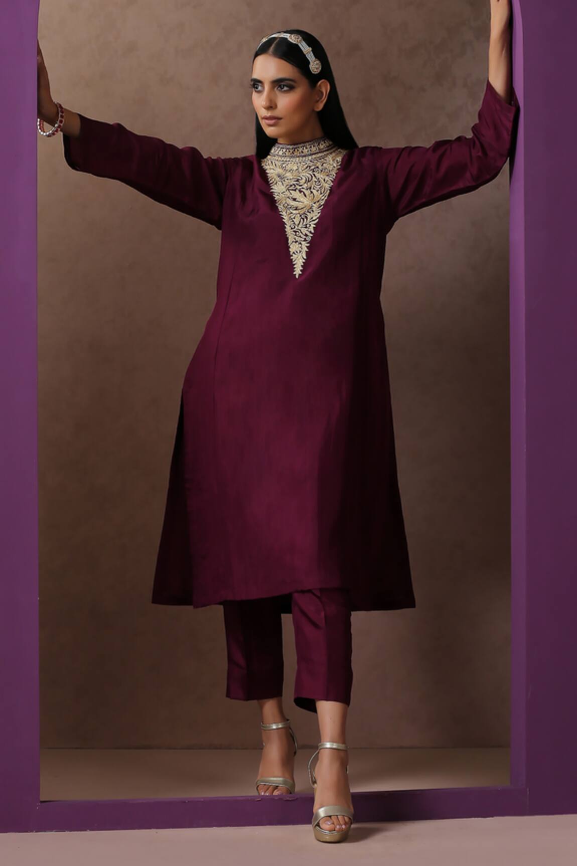 Wazir C Silk Yoke Embroidered Kurta & Pant Set